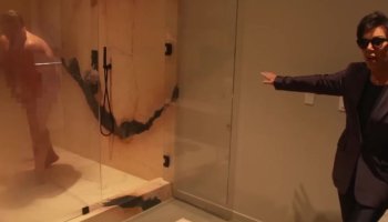 Kris Jenner Is Taking A Shower In Kylie Jenner's Bathroom And Yells At James Corden, His Assistant